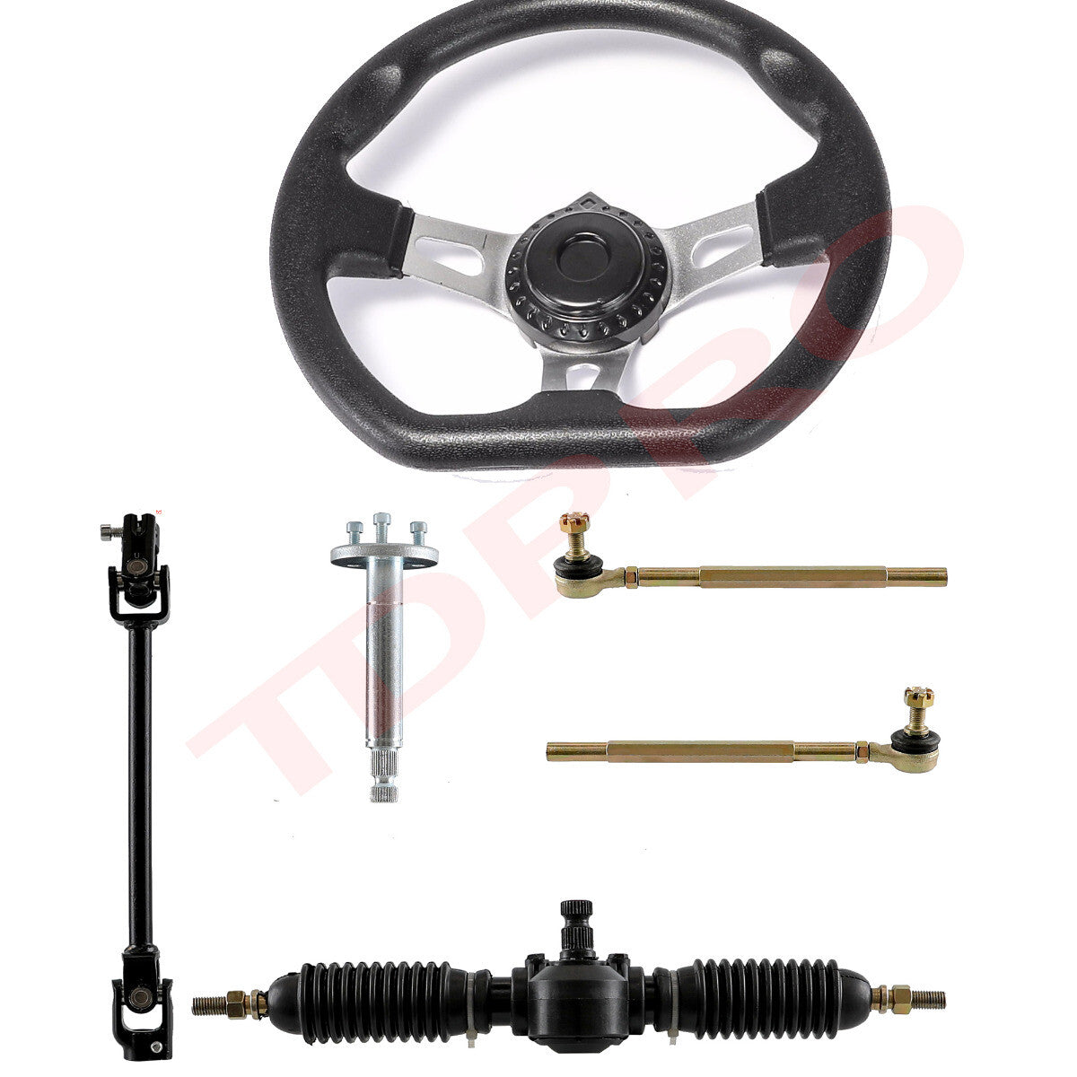 Go-kart steering wheel kit, gear carrier, pinion, tie rod, shaft, 3-staller wheel hub, main shaft, all-terrain vehicle