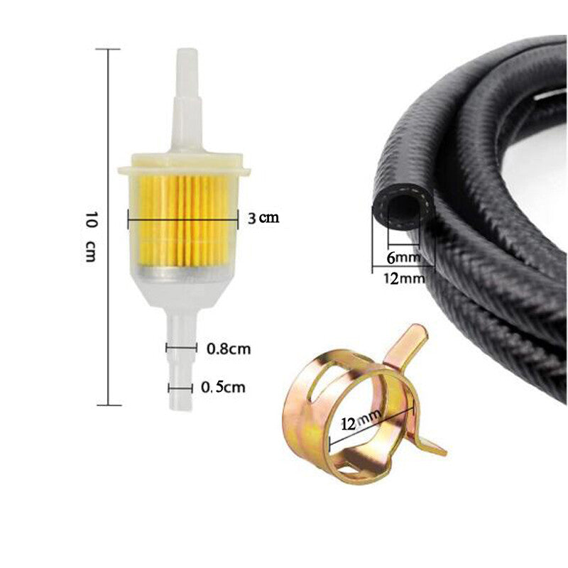 6-foot (2-meter) 1/4-inch motorcycle gas hose clamp fuel filter kit - n