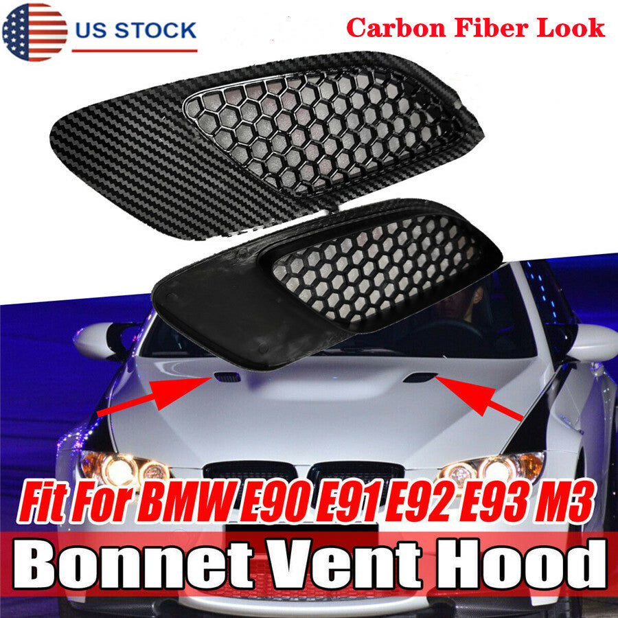 2Pcs Carbon Fiber ABS Bonnet Hood Air Vent Scoop for BMW E90 E91 E92 E93 M3 Type Q