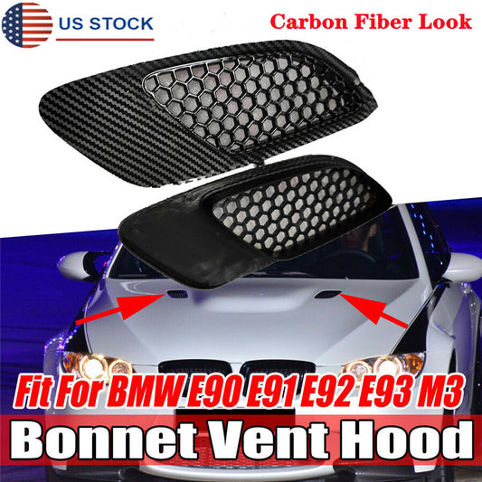 2Pcs Carbon Fiber ABS Bonnet Hood Air Vent Scoop for BMW E90 E91 E92 E93 M3 Type Q