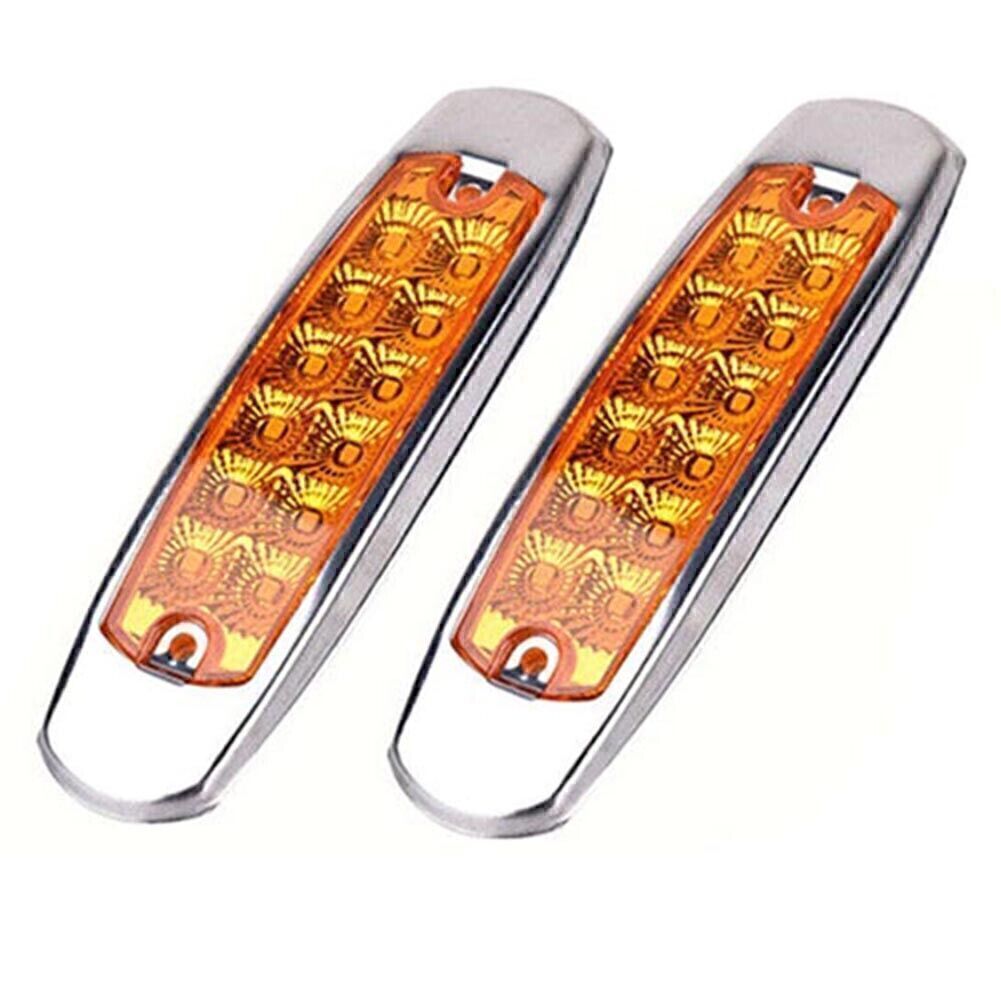 2x 12LED Sealed Side Marker Clearance Light Fish Shape Trailer Lamp Yellow Amber