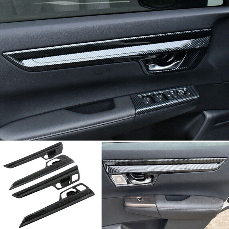 for Honda CR-V CRV 2023-2024 Carbon Fiber Inner Door Bowl Panel Strap Cover Trim