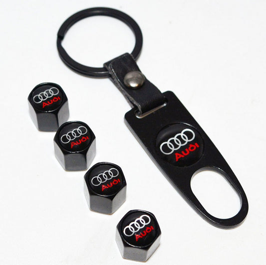 4-piece keychain for Audi car tire valve cover rod cover air valve dust cover, black