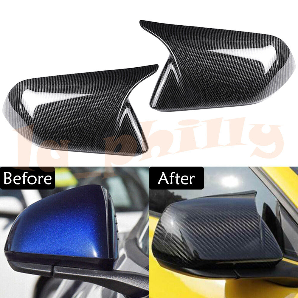 Carbon Fiber Horn Style Rearview Side Mirror Cover Fit for Ford for Mustang 2015-22