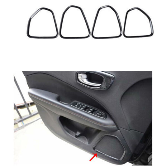 Carbon Fiber Style Inner Door Speaker Frame Cover 4pc for Jeep Compass 2017-2021