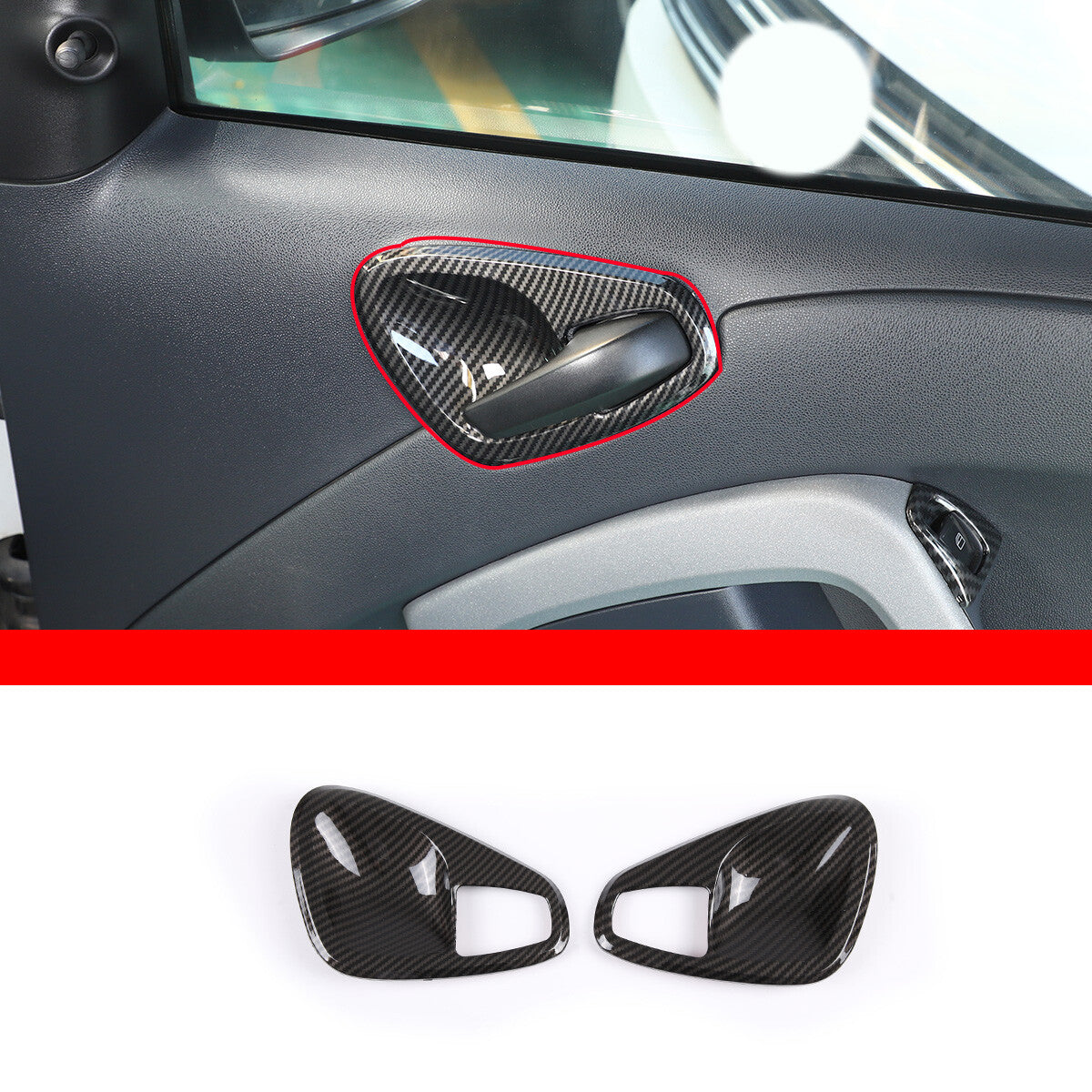ABS carbon fiber interior door handle cup cover trim for Smart Fortwo 2010-2015 2 pieces - n