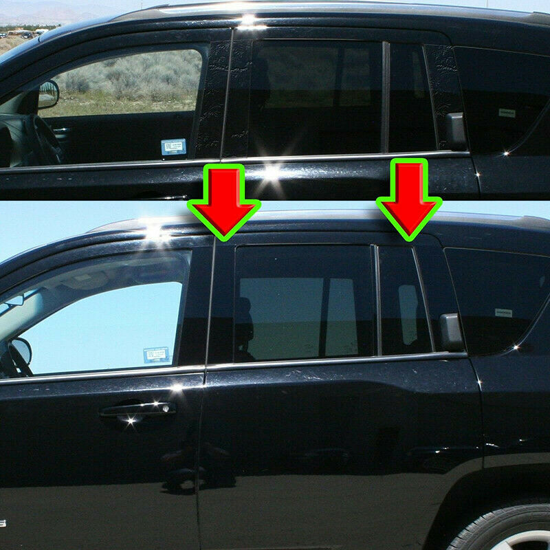 PC Black Pillar Trim for Jeep Compass 2007-16 Set Door Cover Piano Post Sticker