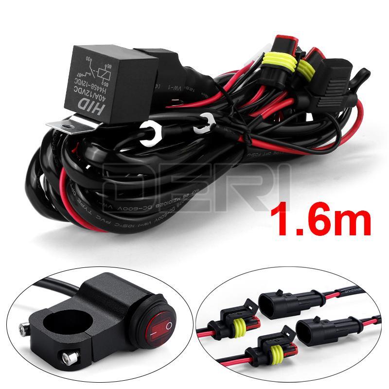 12V 1.6M Motorcycle Spot Fog Light Headlight Wiring Harness Cable On-Off Switch