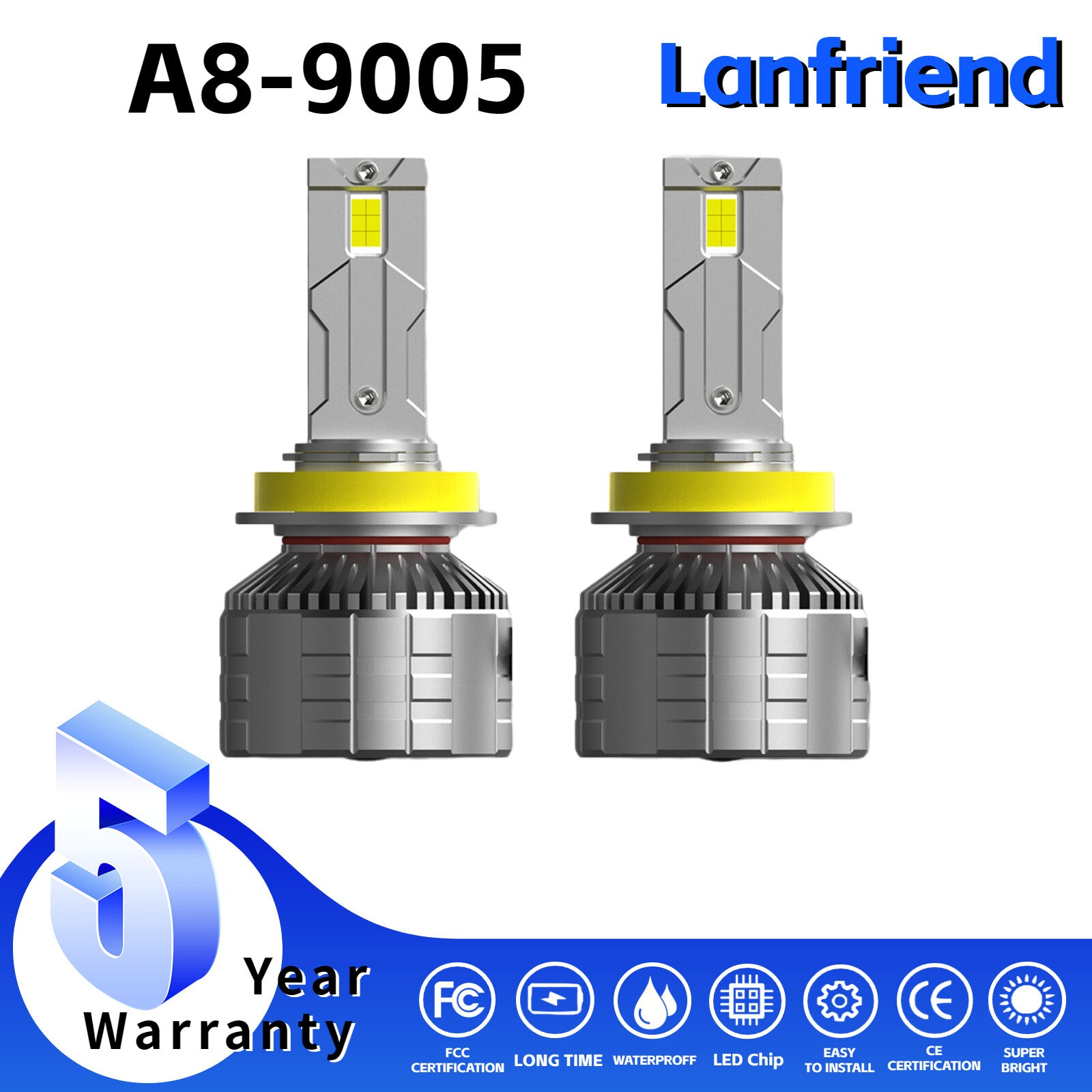 2x 9005 Headlight Super Bright Bulbs Kit 6000K 8400LM Hight Power While 12 chips