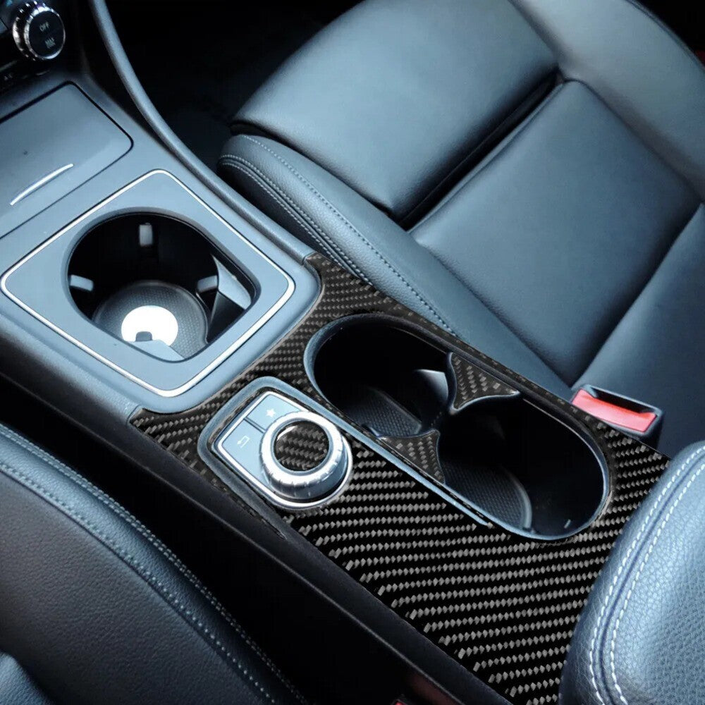 4pc For CLA GLA Carbon Fiber Interior Center Cup Holder Cover Trim n