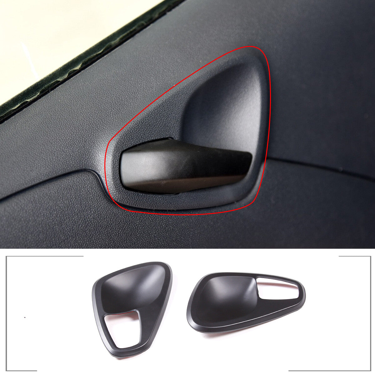 Matte black interior door handle with bowl-shaped trim for Smart Fortwo 2010-2015 2 pieces - n