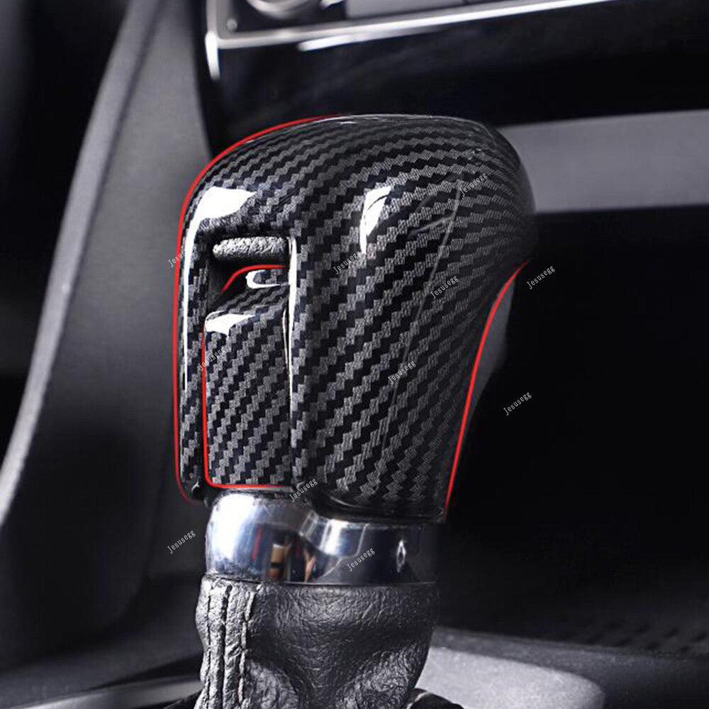 2x Carbon Fiber ABS Gear Lever Shift Knob Cover Trim Kit for Honda for Civic 2016-19