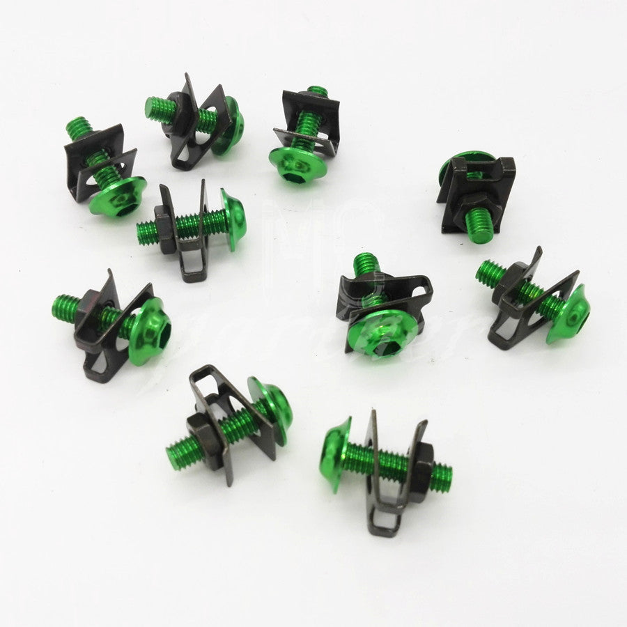 10 x Green M6 6mm Aluminum Fairing Bolts Kit Body Fastener Clip Screw Sportbike Q