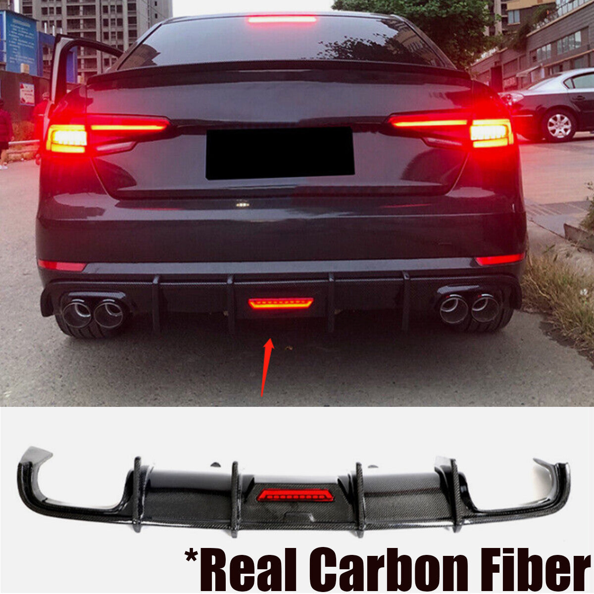 Carbon Fiber Rear Bumper Diffuser Lip Spoiler Fit for Audi A4 B9 Sedan 2017-2019 n