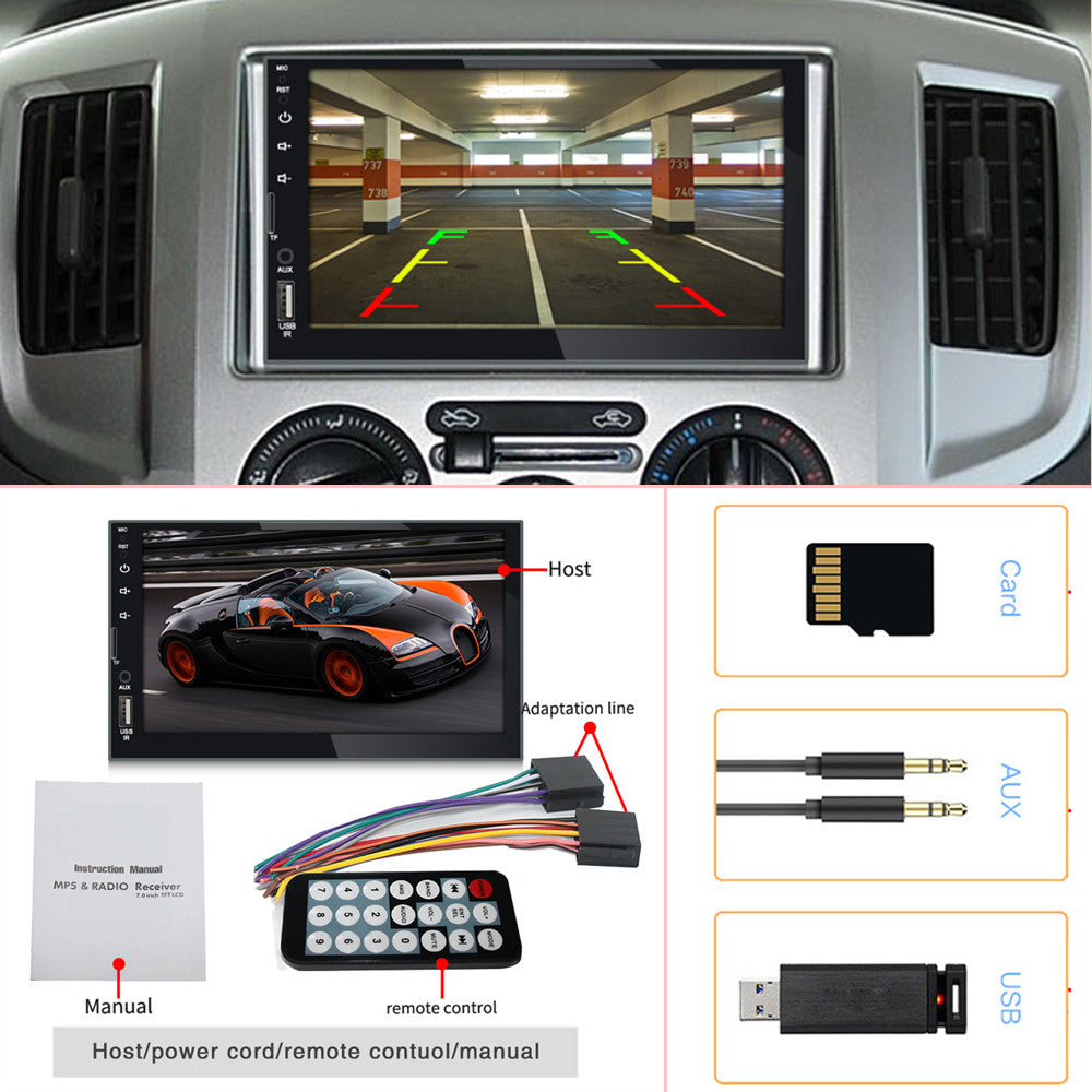 7-inch/2-inch car stereo radio/MP5 player with Bluetooth, 1080P HD touchscreen, TF card, DC12V. n