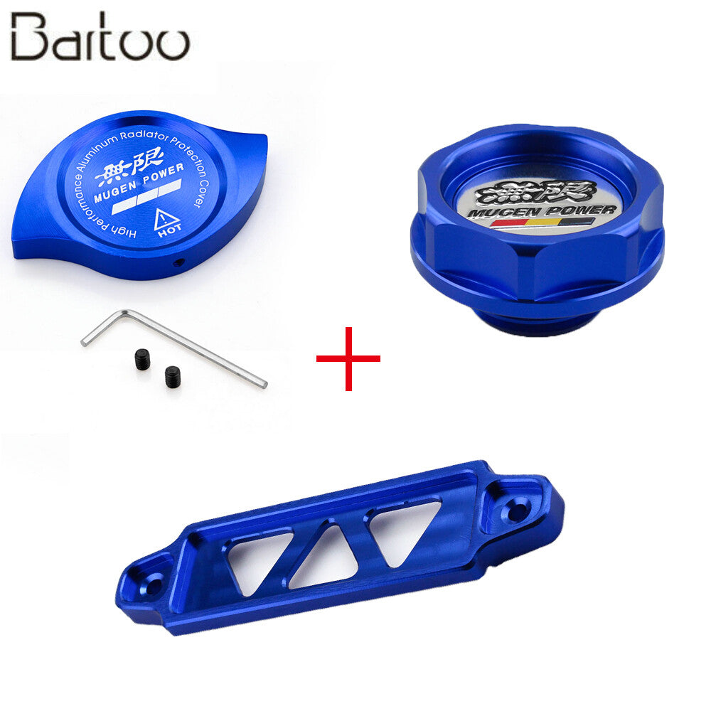 JDM Blue Engine Oil Filler Cap + Radiator Cap + Battery Tie Down Q