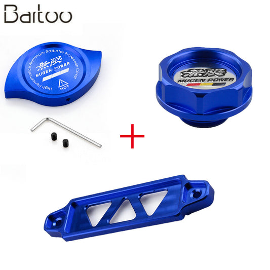 JDM Blue Engine Oil Filler Cap + Radiator Cap + Battery Tie Down Q
