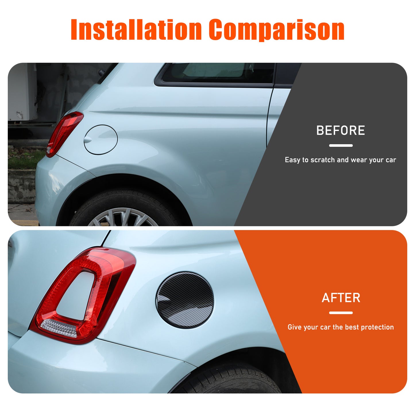 Carbon ABS exterior door fuel tank cap trim for Fiat 500 2016-2024