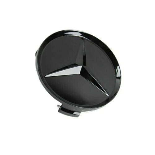 4-piece set of 75mm black wheel center hubcaps with AMG rim badges