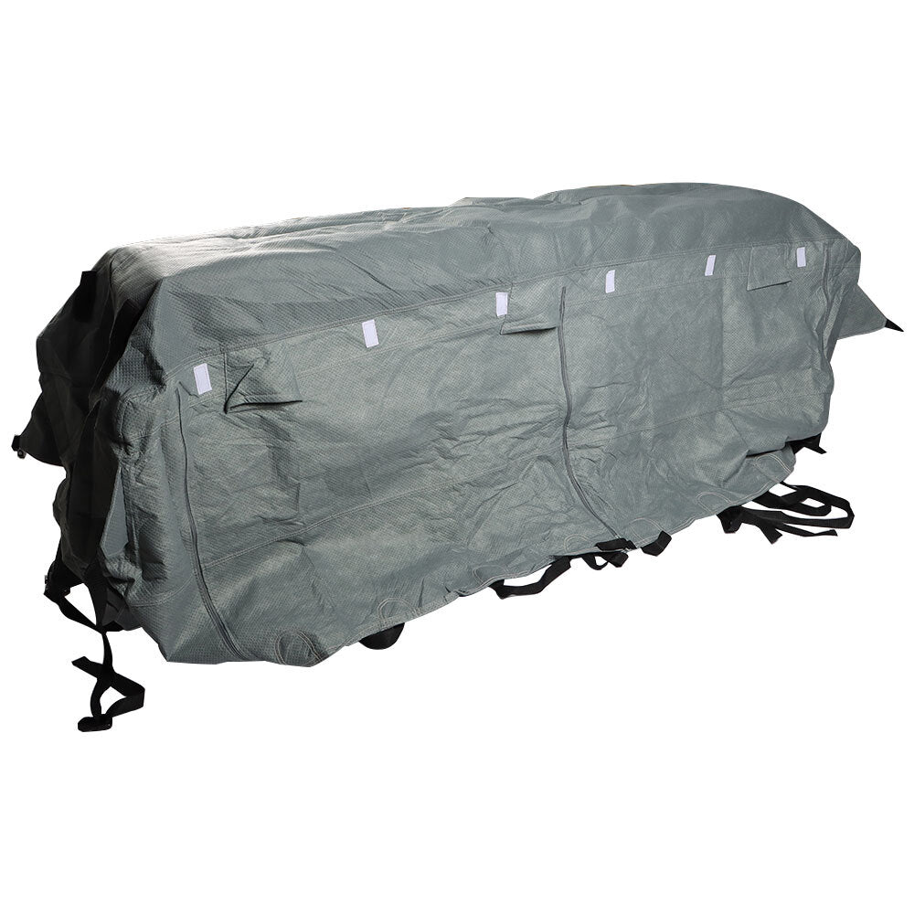 Suitable for Class A RVs, trailers, and campers (30-33 feet). Protective cover against dust, UV rays, and rain. n