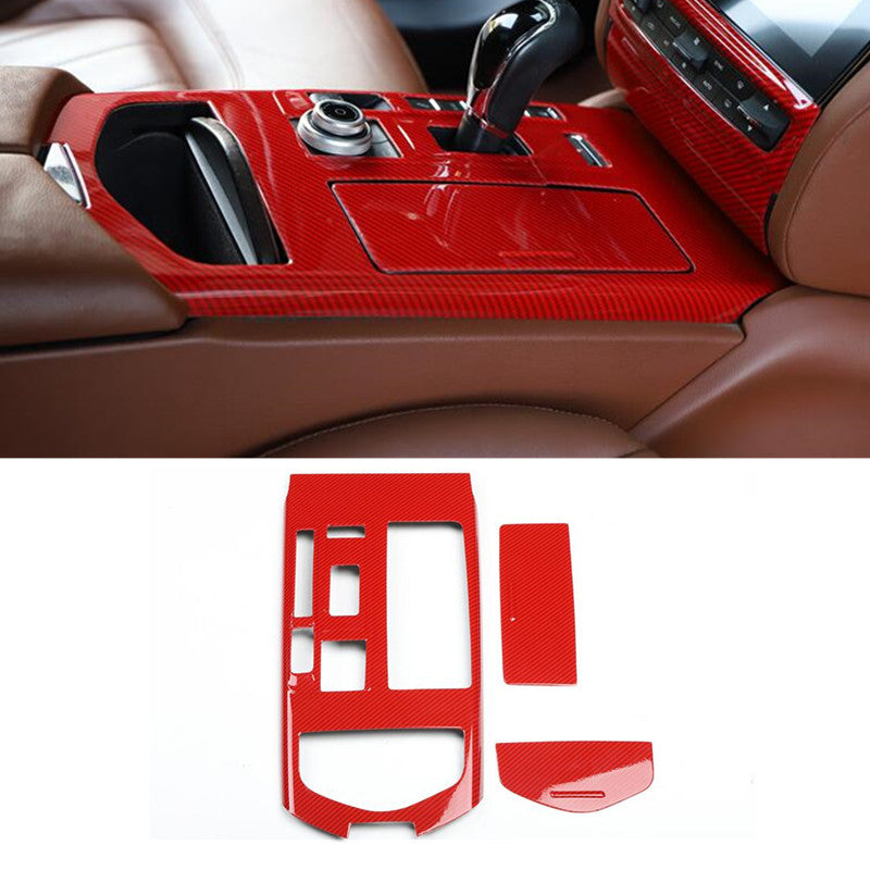 Red Carbon ABS Center Gear Shift Panel Trim Cover for Maserati Ghibli 2014-16 n