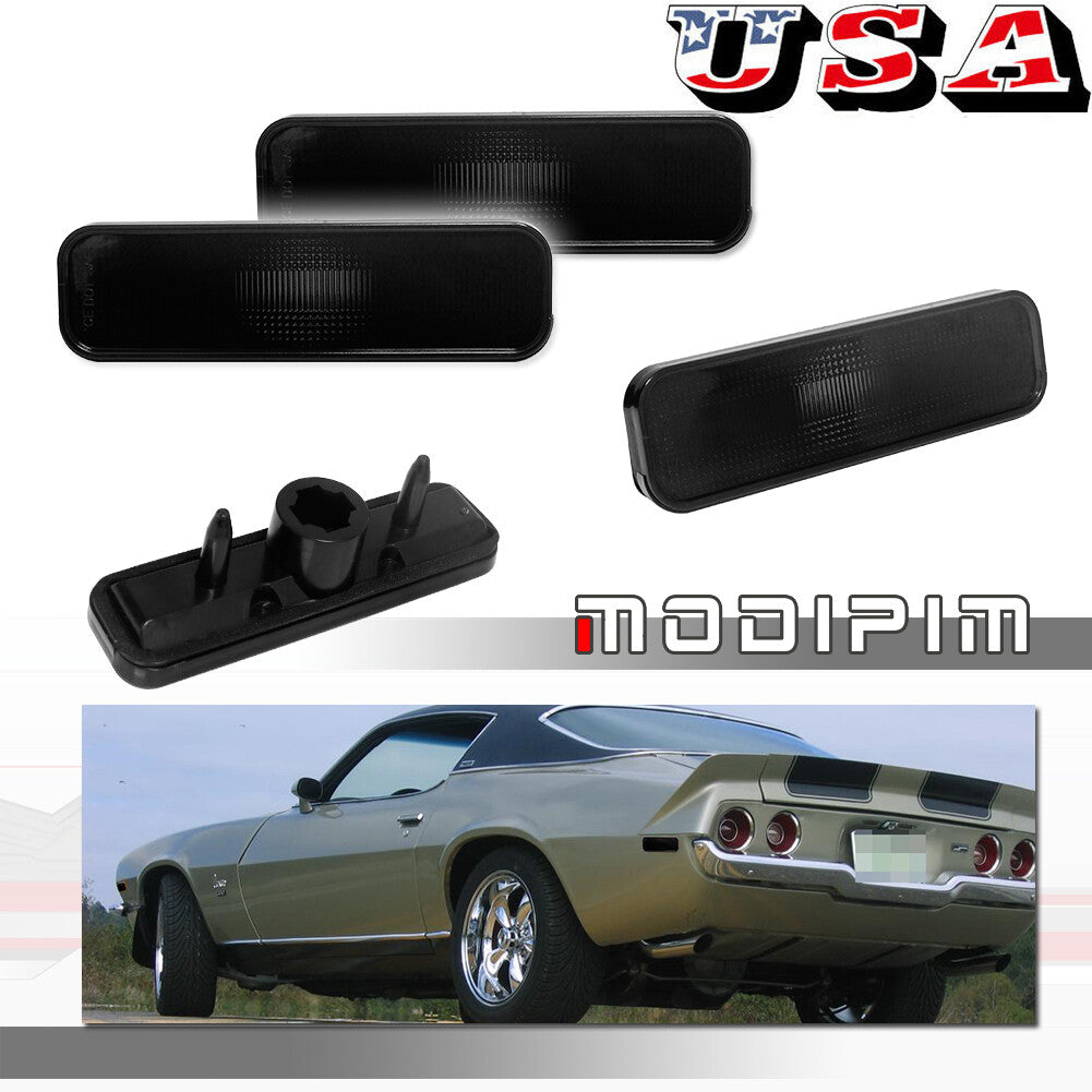 4-Pack Smoked Front and Rear Side Marker Light Covers for 1970-73 for Camaro SS Z28 RS- v