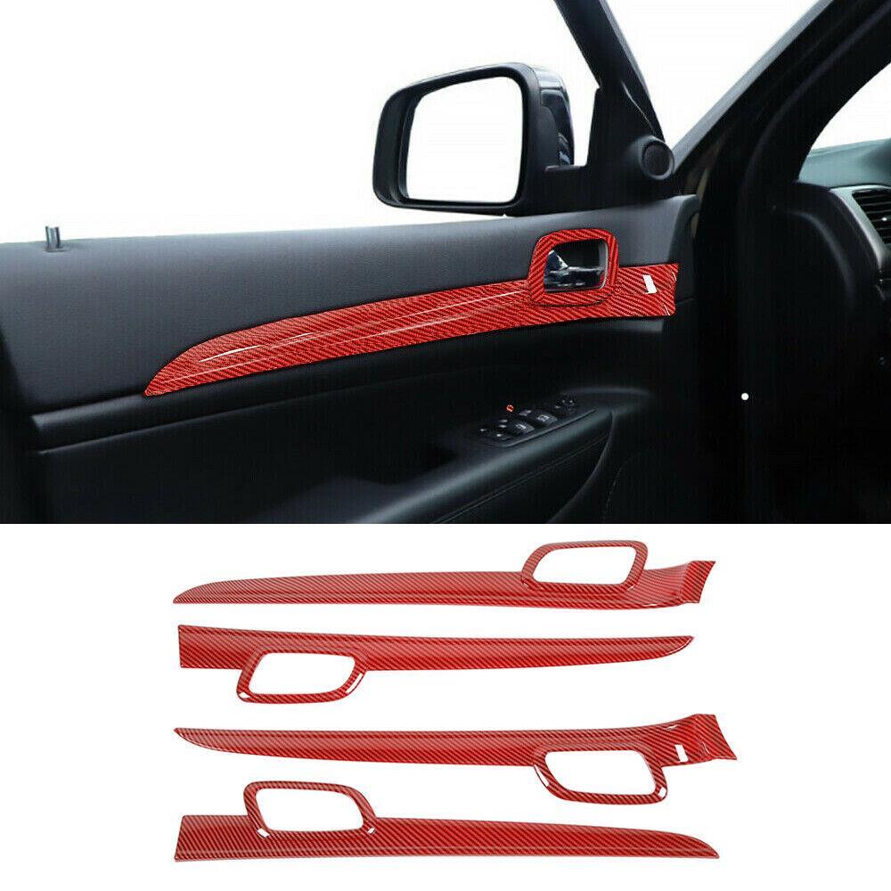 RHD Door Handle Panel Decor Trim for Jeep Grand Cherokee 2011-21 Red Carbon ABS