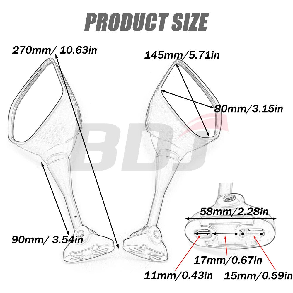 6mm Rearview Back Side Convex Mirror Scooter for Honda CBR600RR CBR500R CBR1000R