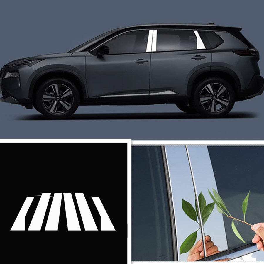 6X Glossy Chrome Door Window Pillar Posts Cover Trim For 2021-2024 for Nissan Rogue