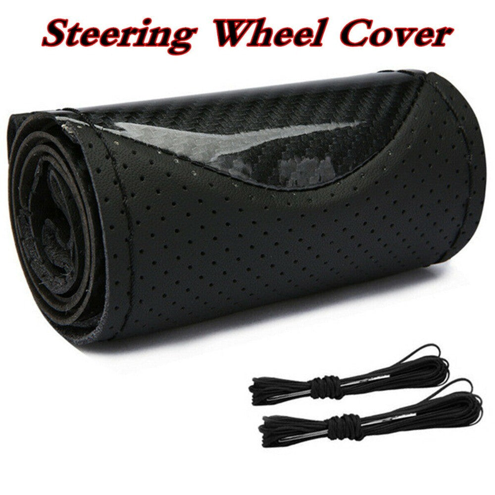 Glossy Carbon Fiber Car Steering Wheel Cover Hand Sewing Breathable Faux Leather n