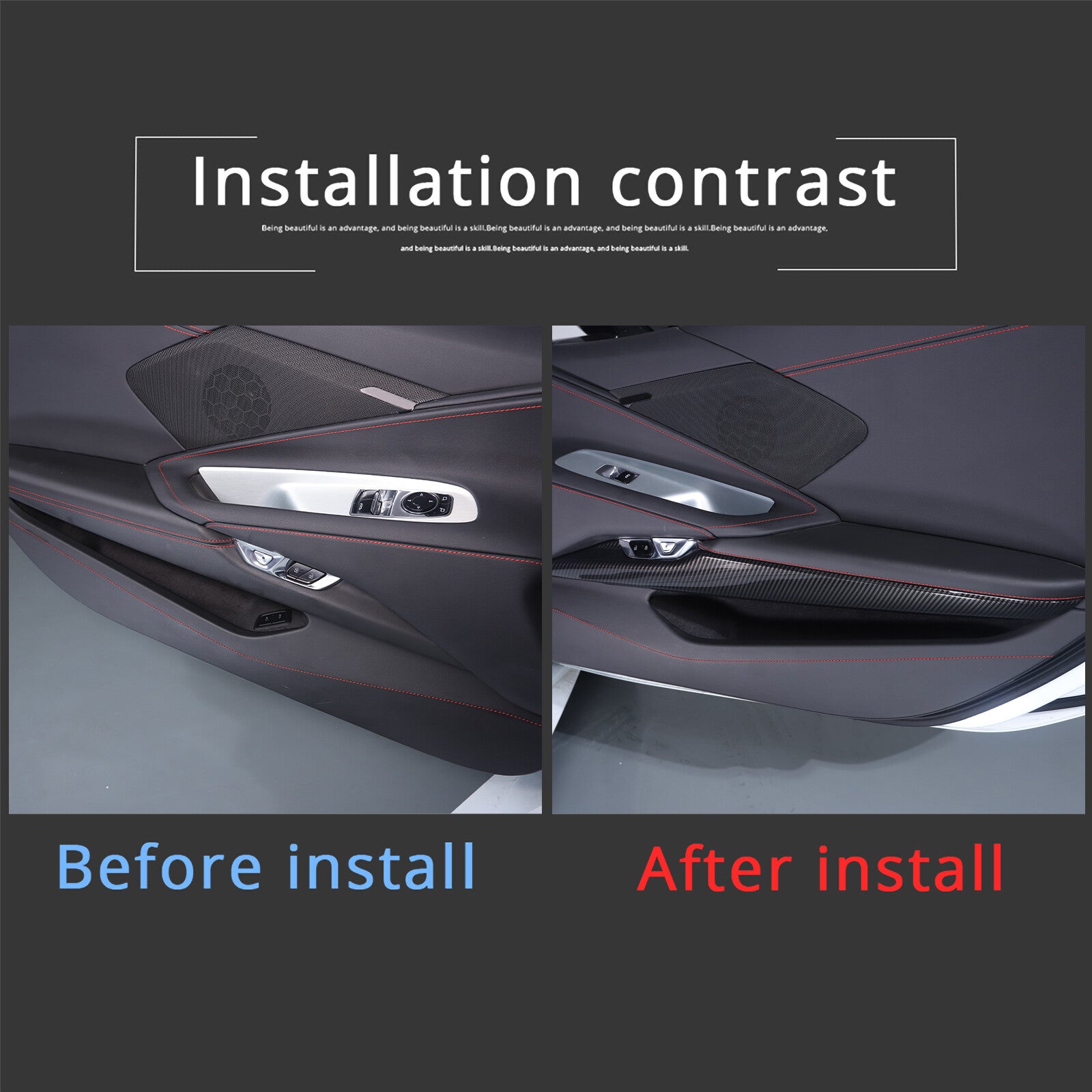 Carbon fiber ABS interior door panel trim strips suitable for Corvette C8 2020 - 2023 n