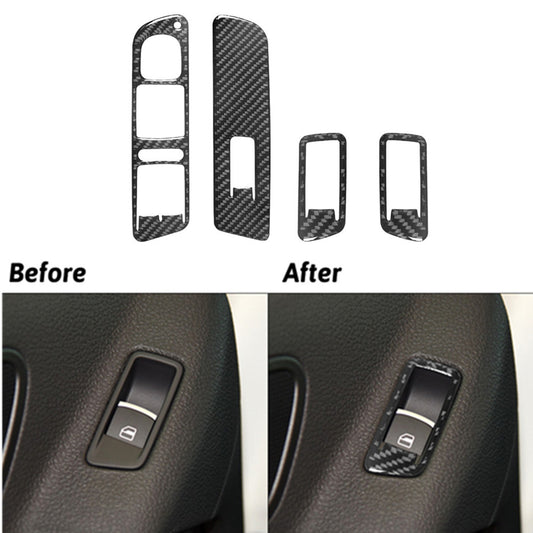 4Pcs Carbon Fiber Door Windows Lift Switch Trim for Volkswagen for Tiguan 2013-2017