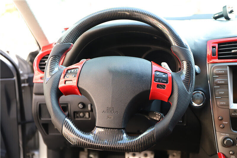 Car Steering Wheel Button Frame Trim Fit for Lexus IS 2006 2010-2011 Bright Red