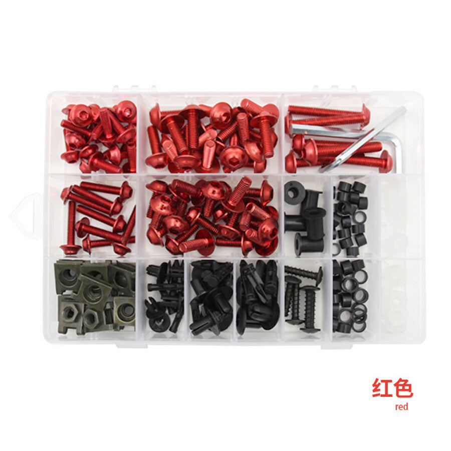 193-piece set of hybrid motorcycle windshield body bolt clip screw kit in red metal - n