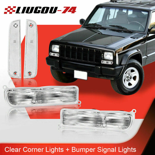 Fits 1997 - 2001 for Jeep Cherokee XJ Clear Corner Lights and Bumper Signal Lights - v