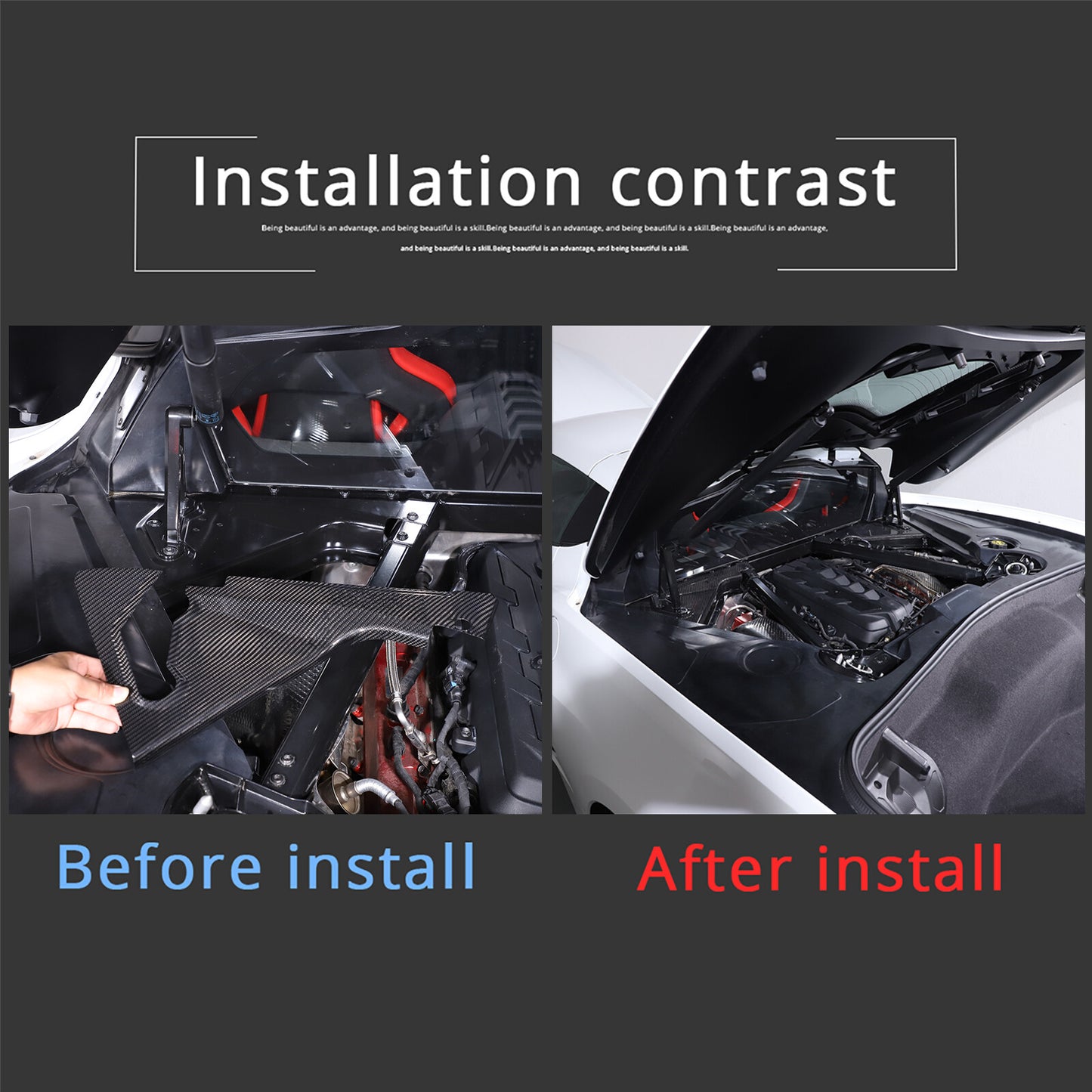 Carbon fiber engine bracket trim exterior corner vent cover for 20-Up for Corvette C8