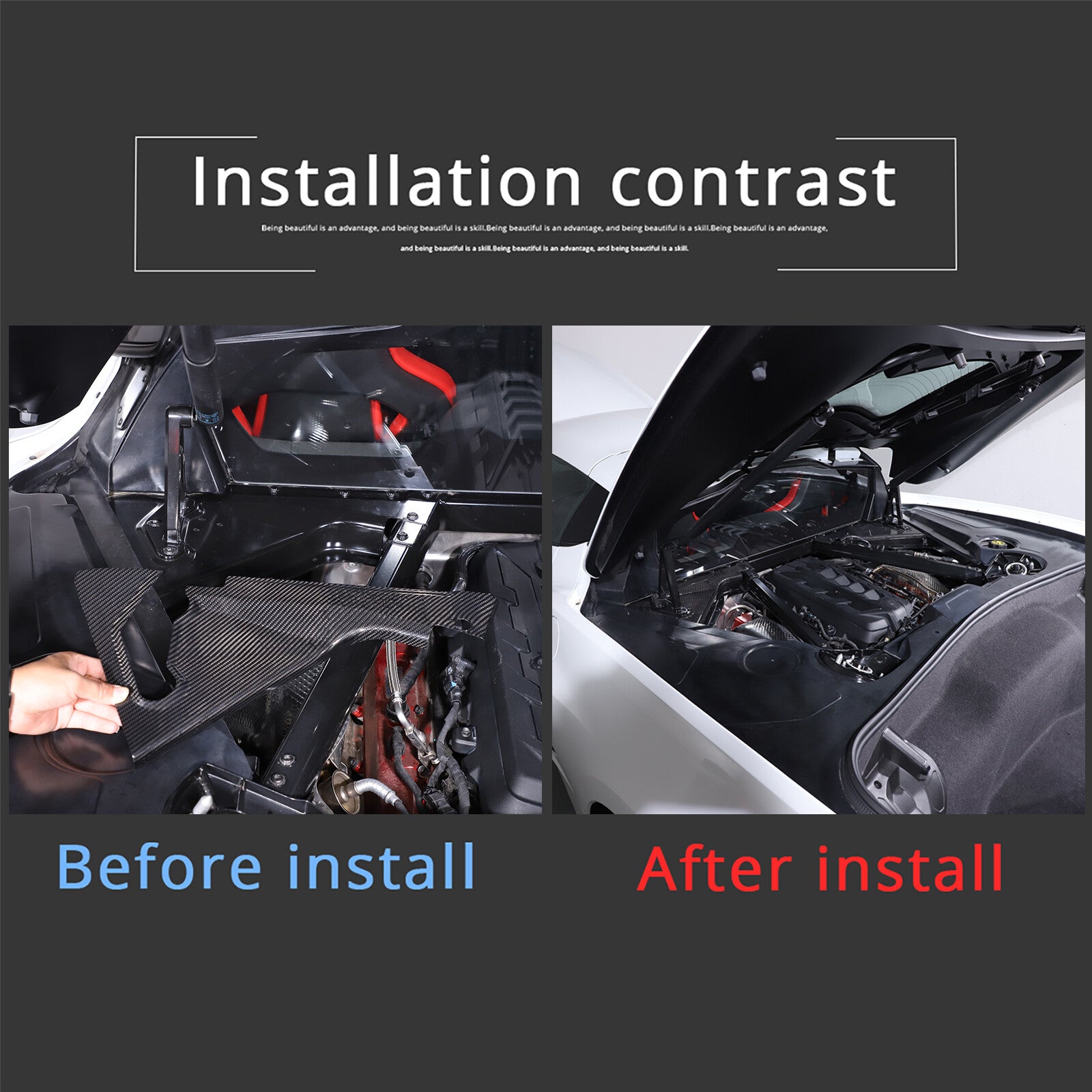 Carbon fiber engine bracket trim exterior corner vent cover for 20-Up for Corvette C8