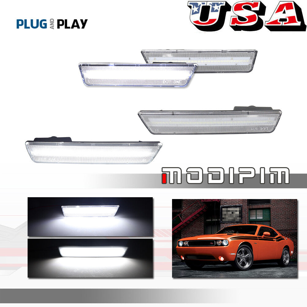 Frosted Clear Lens White LED F & R Side Marker Lights for for Dodge for Challenger 08-14- v