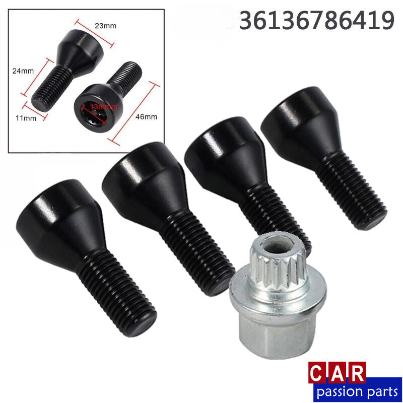 Wheel lock kit with black lug bolts suitable for BMW E32, E34, 3, 5, 7er & for Mini 36136786419 Q