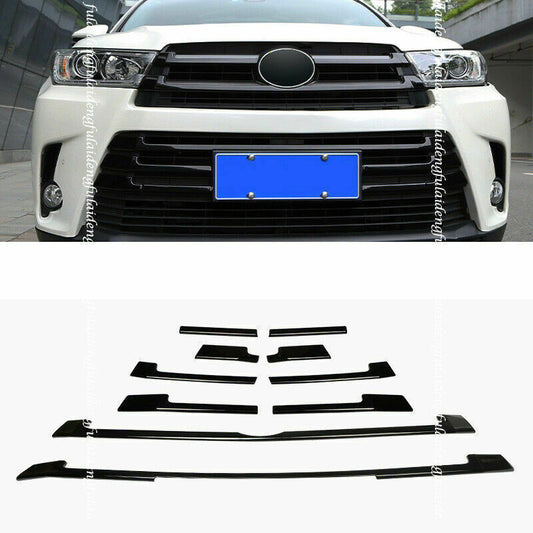 for Toyota Highlander 2017-2019 Piano Black Front Bumper Grille Grill Cover Trim
