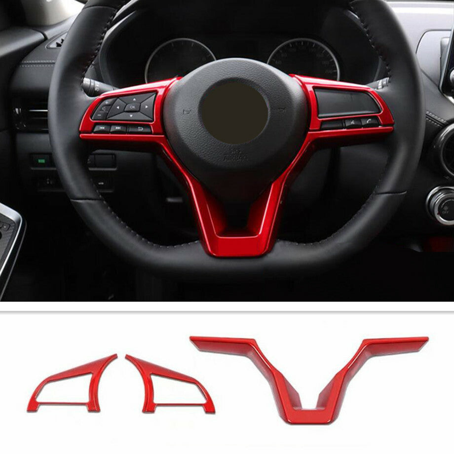 For Rogue Sport 2017-2020 Red Steering Wheel Bezel Frame Cover Trim 3PCS v