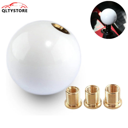 Acrylic Glossy White Round Ball Shift Knob Manual Gear Shifter Head w/3 Adapters Q