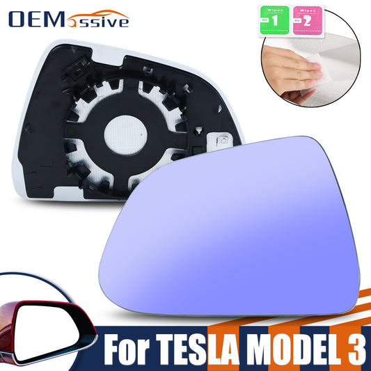 1PCS for Tesla Model 3 2017-2024 Left Side Heated Blue Mirror Glass Anti-Glare Q