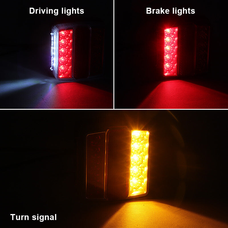 Square LED Brake Stop Turn Signal Tail Light Lamp DRL Trailer Truck Amber+Red
