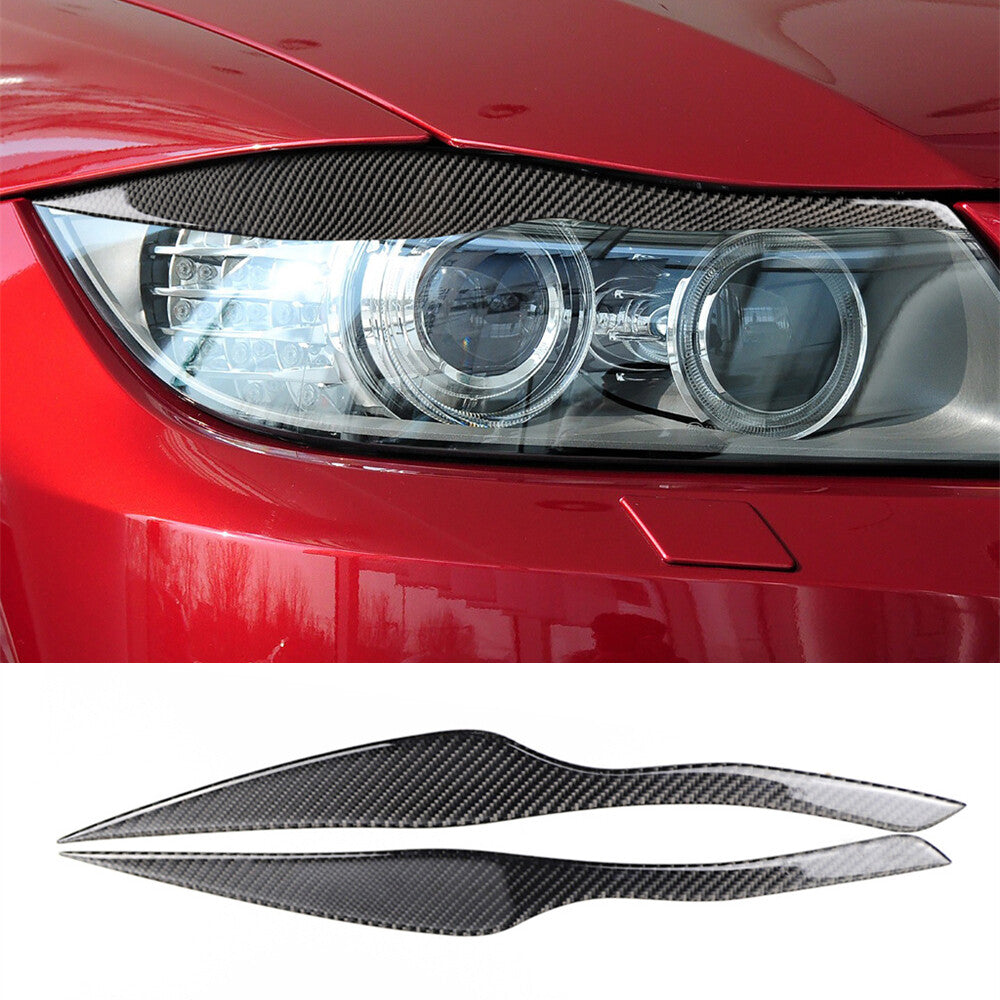 2¡ÁCarbon Fiber Headlight Eyelids Eyebrow Trim for BMW 3 Series E90 E92 2005-2008