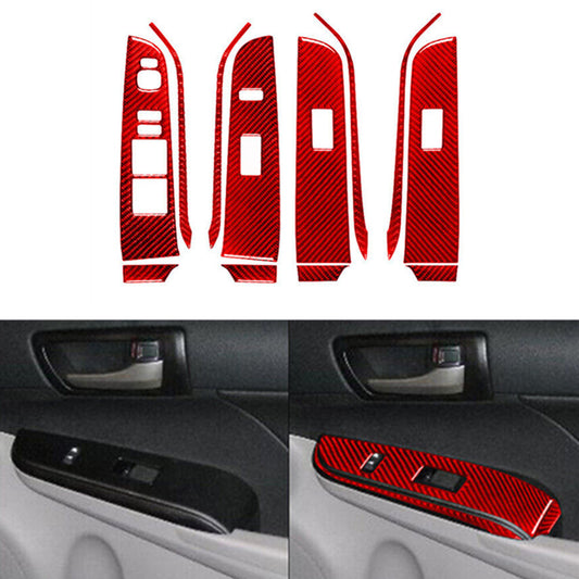 Red Carbon Fiber Car Window Lock Lift Panel Frame Trim for Toyota for Camry 2012-14