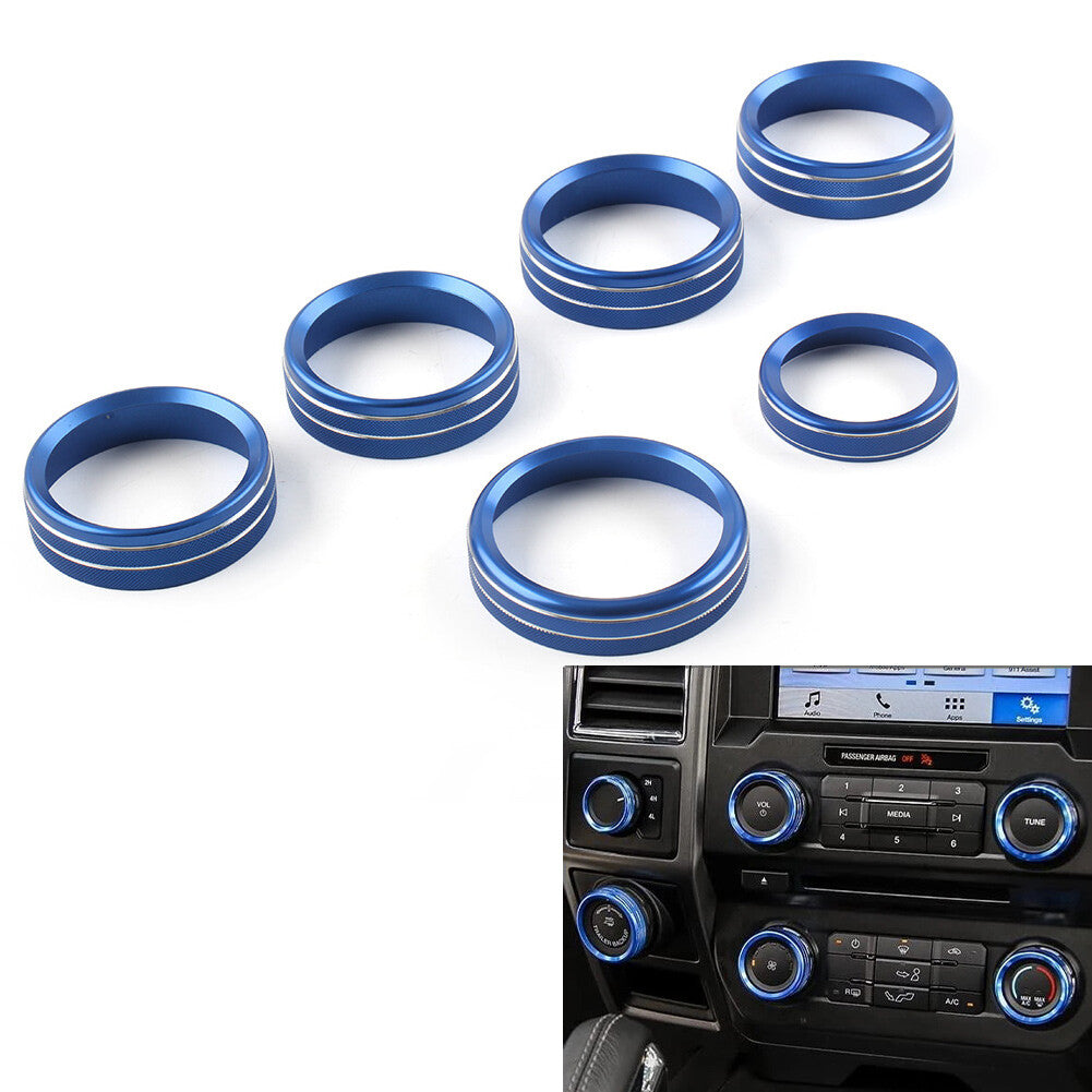 6x Air Conditioner Switch CD Button Ring Knob Trim for Ford F150 XLT 15-20 Blue