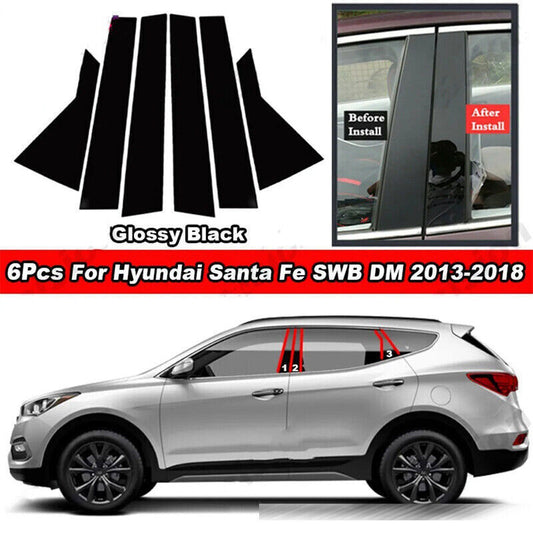 Piano Black Pillar Posts Door Window Molding Strip for Hyundai Santa Fe 13-2018