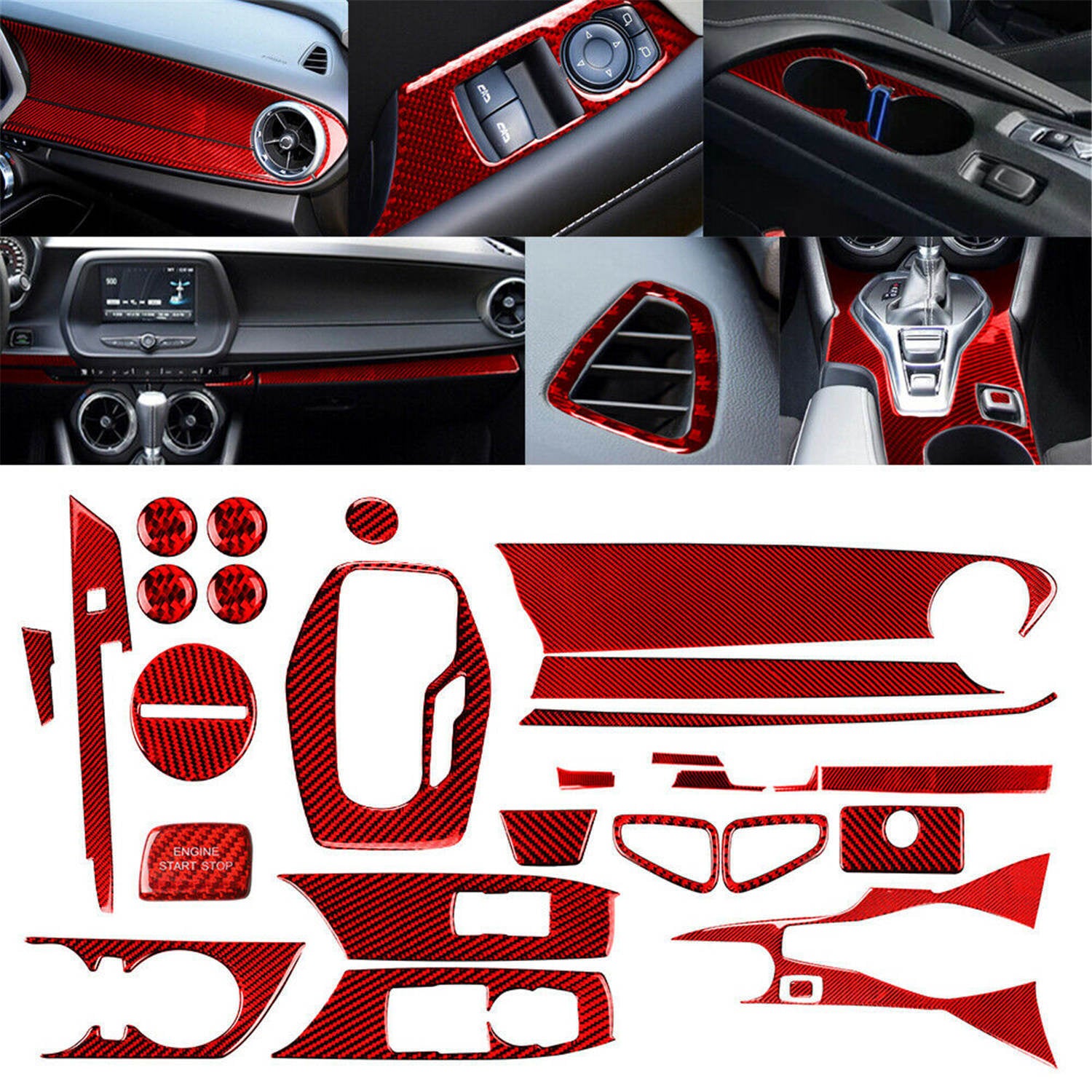 for Chevrolet Camaro 2017-2019 27x Red Carbon Fiber Full Set Interior Cover