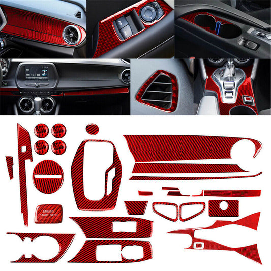 for Chevrolet Camaro 2017-2019 27x Red Carbon Fiber Full Set Interior Cover